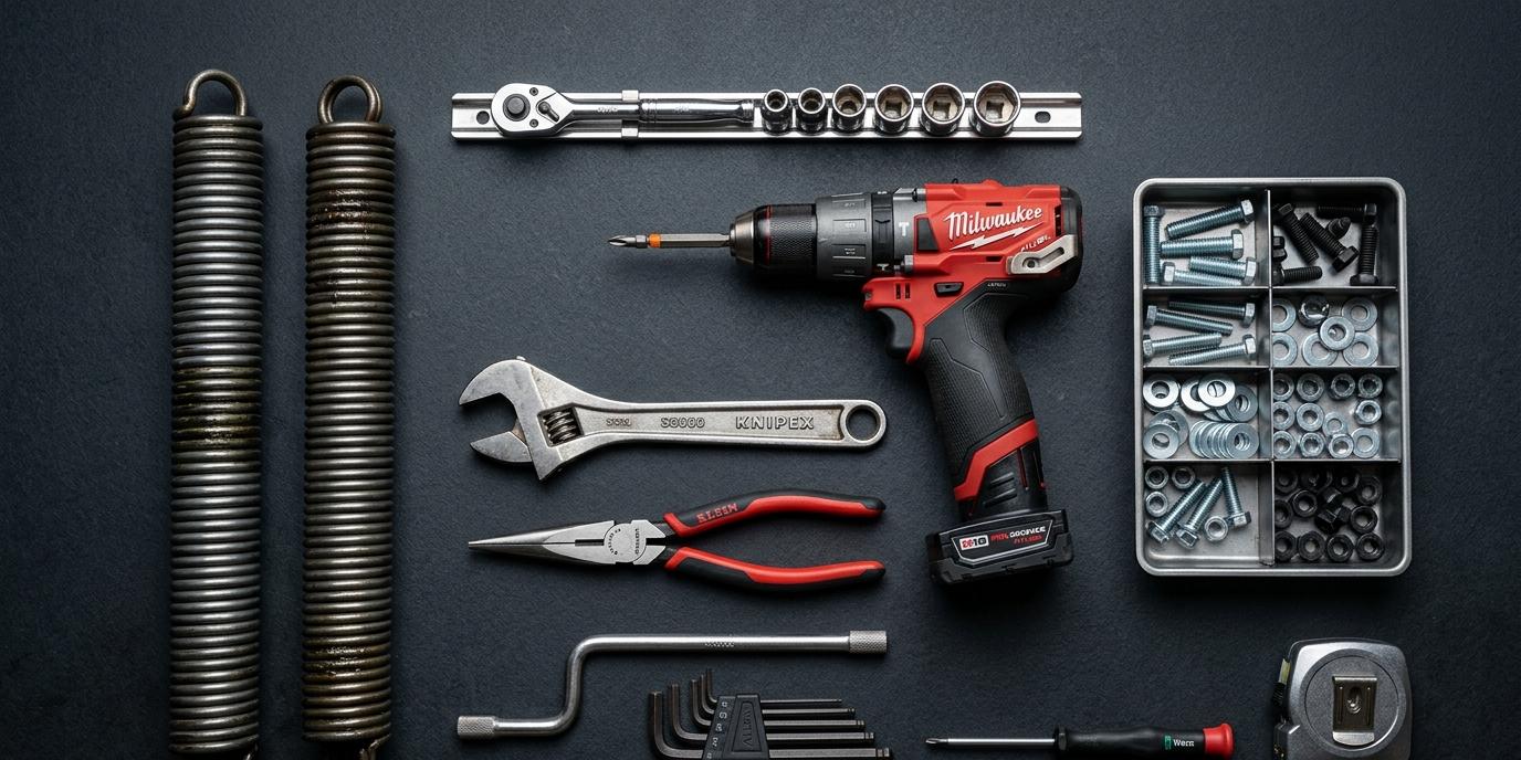 Garage door service technician at work